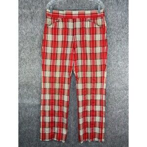 Vintage IZOD Golf Red Plaid Pants 32x28.5 Flat Front Tartan Check Preppy